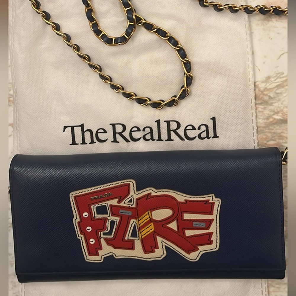 Prada Navy Crossbody Bag with Red Patch